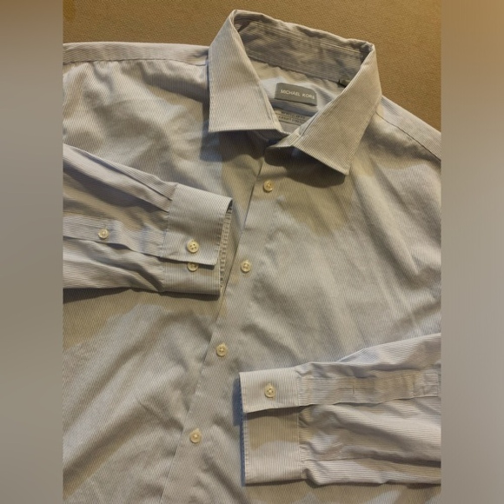 Michael Kors Blue & White Striped Button Down Long Sleeve Shirt 18 34/35